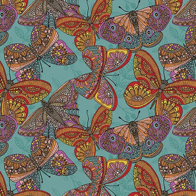 Multi Teal Small Wonders Butterfly Toss Cotton Fabric