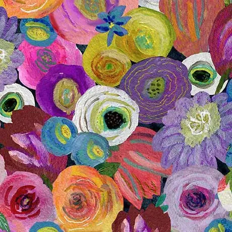 Multi Watercolor Floral Cotton Wideback Fabric Per Yard