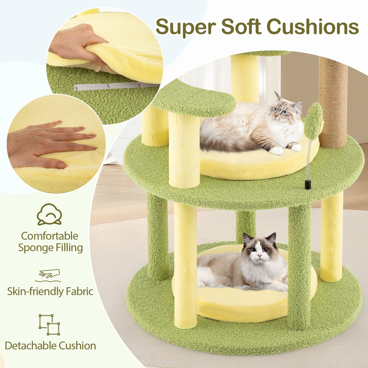 Árbol para Gatos Multi-Nivel con Tema de Aguacate y Cesta Rotativa