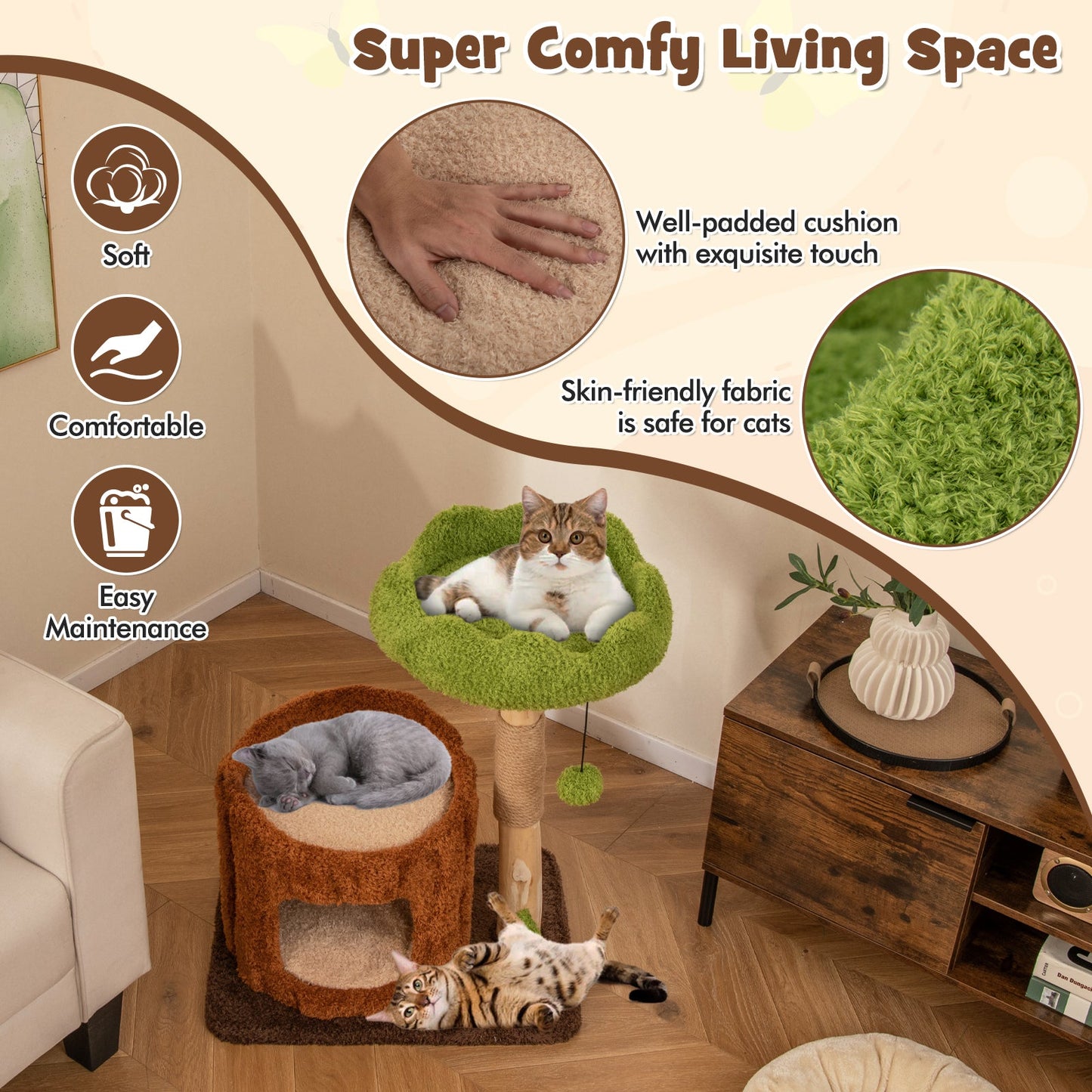 Árbol para Gatos Multifuncional con Postes para Rascar y Perchero Superior - Marrón