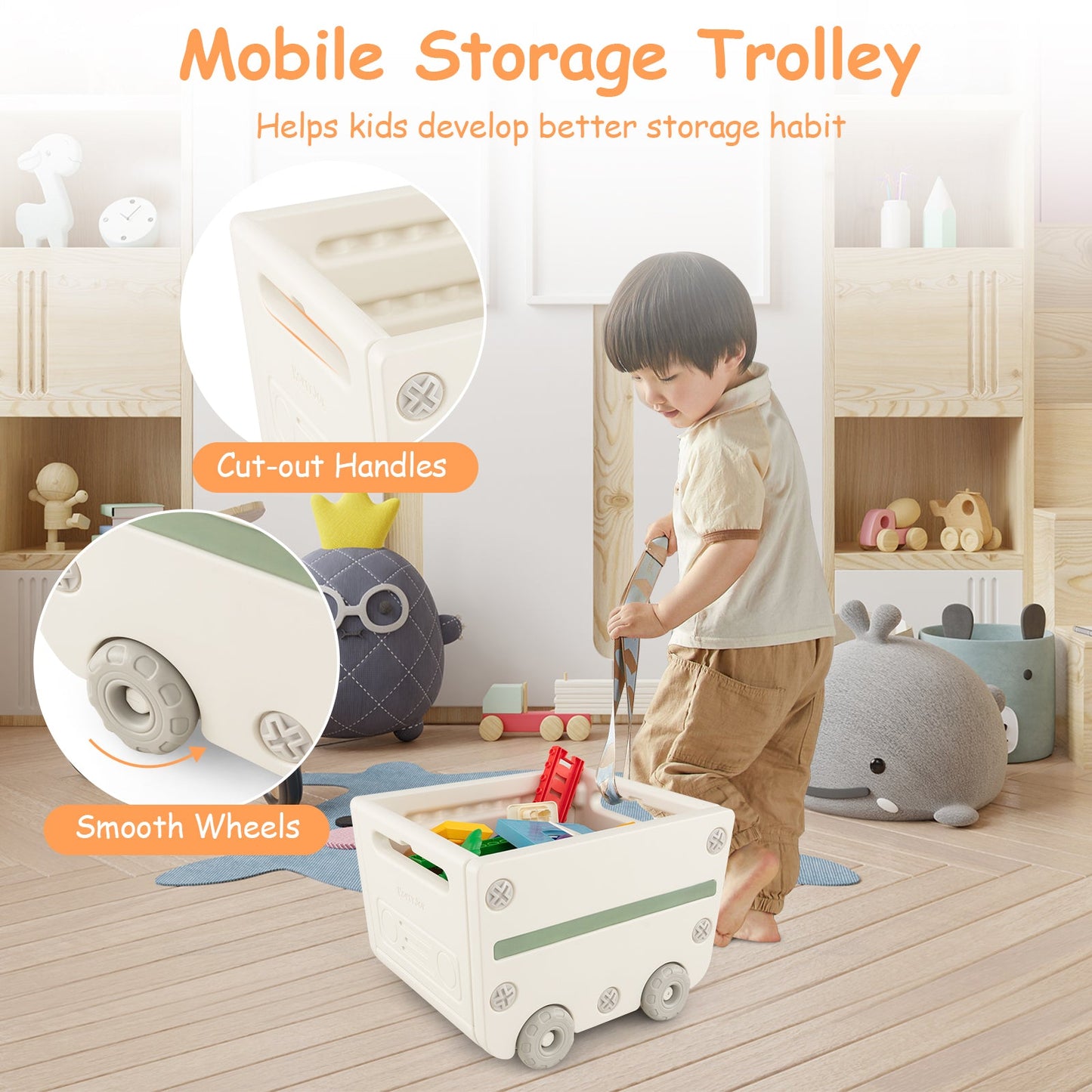 Multipurpose Toy Chest and Bookshelf with Mobile Trolley - Gray