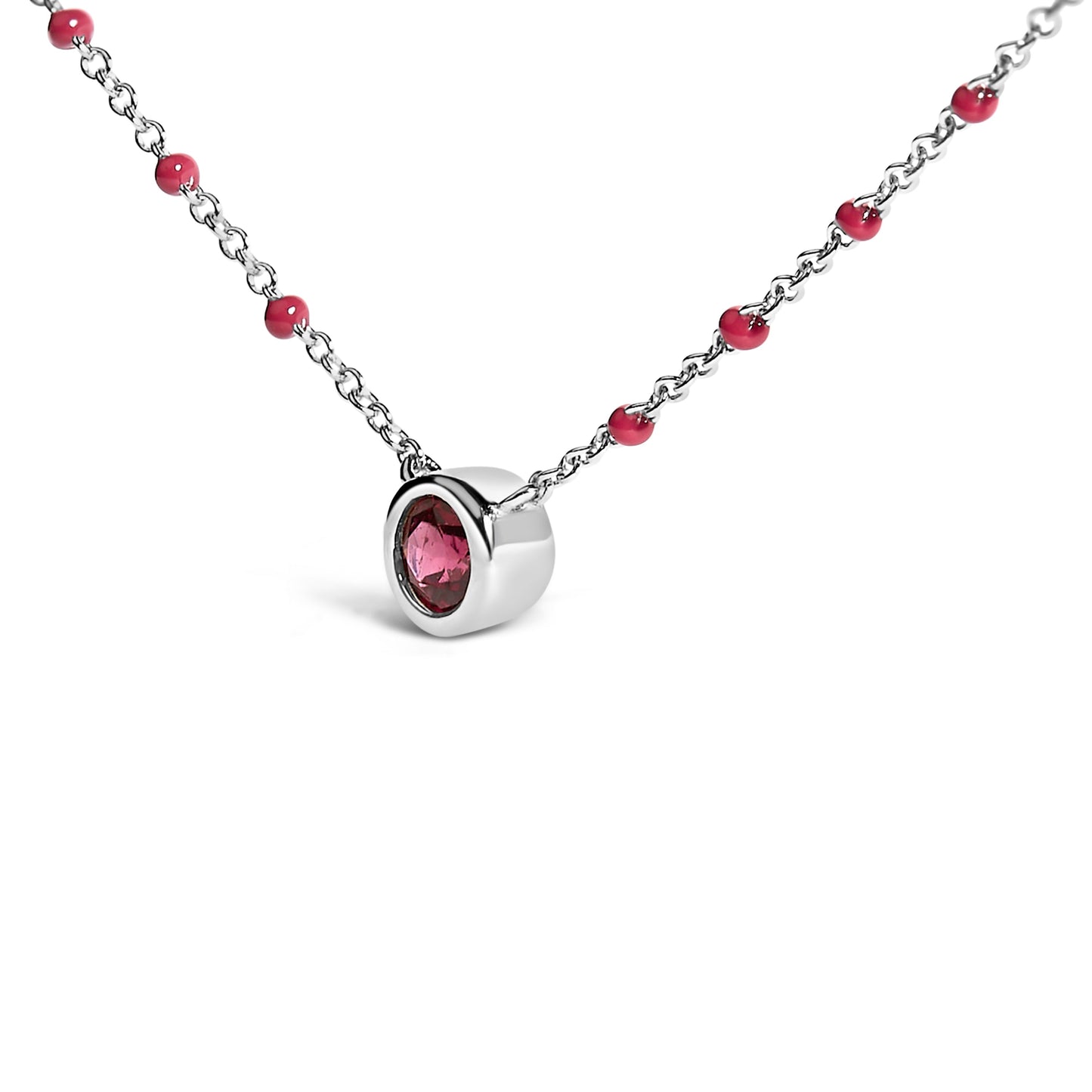 Sterling Silver Rhodolite Enamel Bead Chain Necklace - 18 Inch