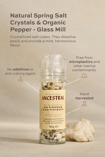 Natural Spring Salt Crystals & Organic Pepper - Glass Mill - Korvel