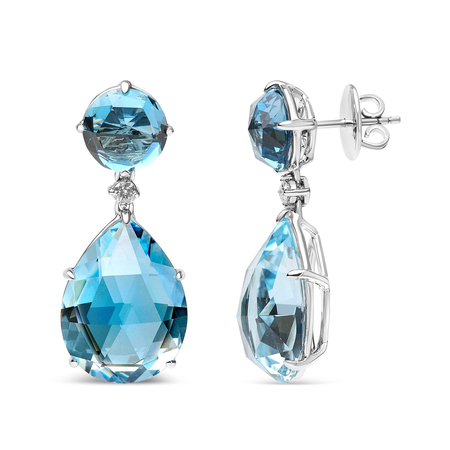 18K White Gold Diamond & Blue Topaz Dangle Earrings