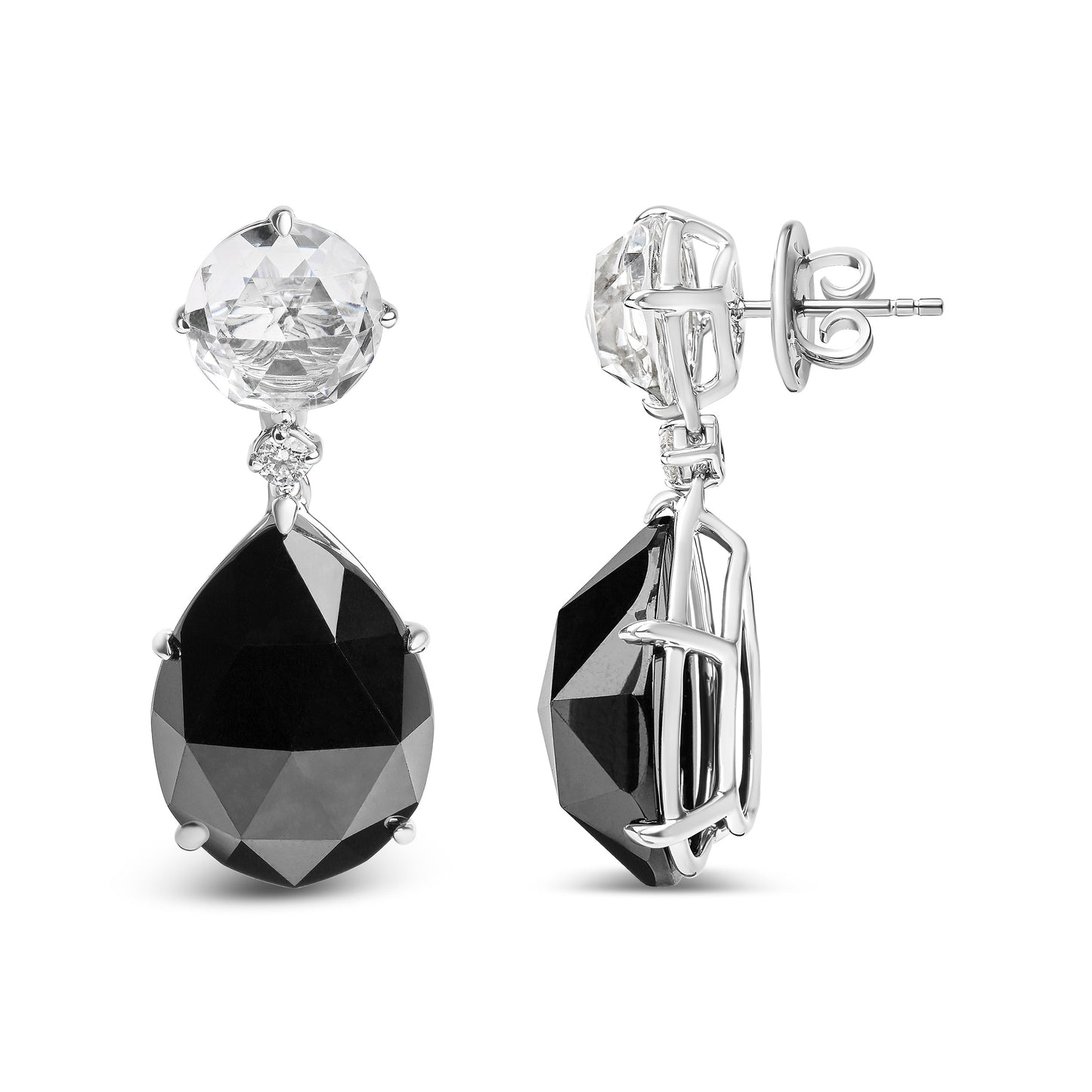 18K White Gold Diamond & Black Onyx Dangle Earrings