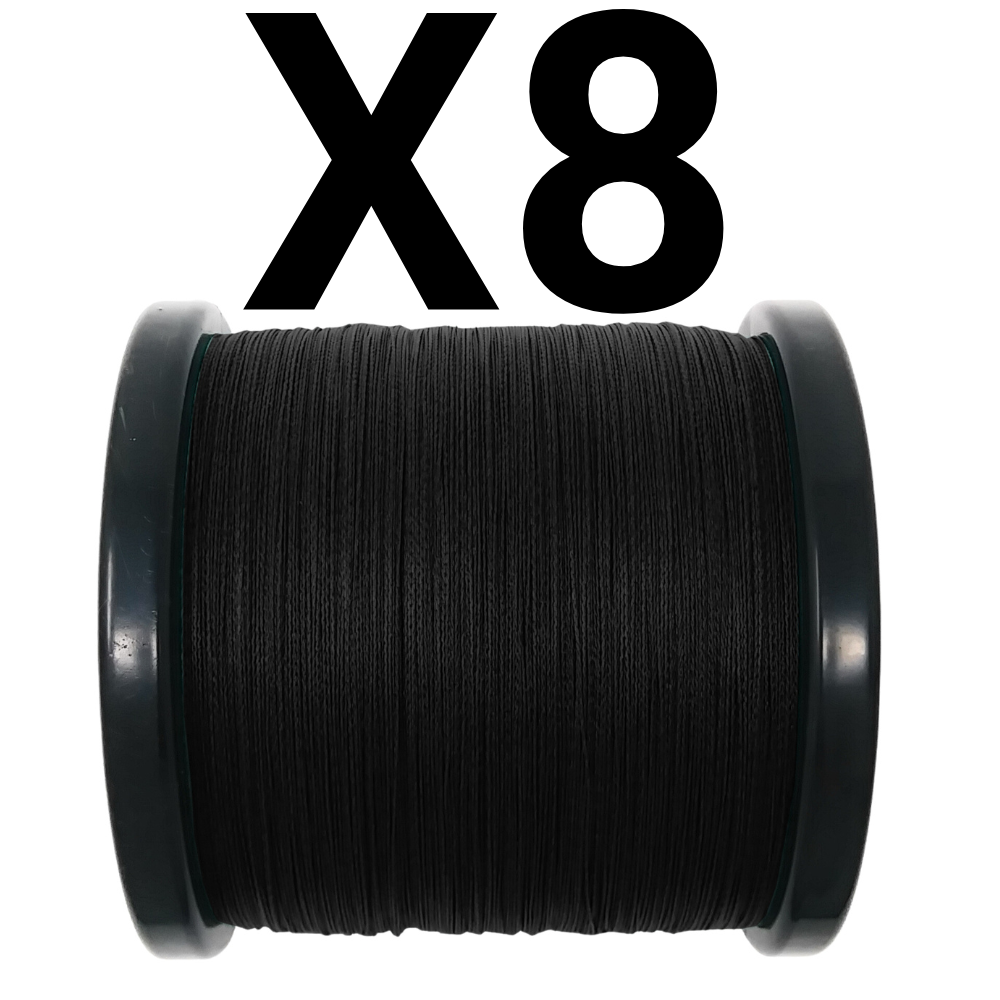 Línea de pesca trenzada Reaction Tackle X8 - Resistente a la decoloración, color negro - 8 hebras