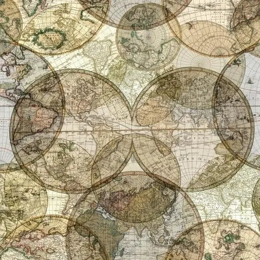Natural All Around The World Globes Cotton Wideback Fabric