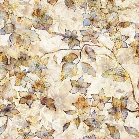 Natural Tonal Floral Wideback Cotton Fabric - Premium Quality