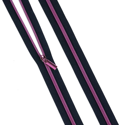 Navy #5 Nylon Tula Pink Coil Zipper - 3 Yards with 9 Pulls