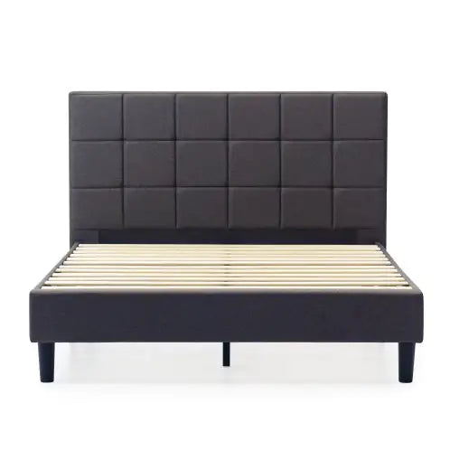 Cama Plataforma Tapizada con Costura Cuadrada - Rey