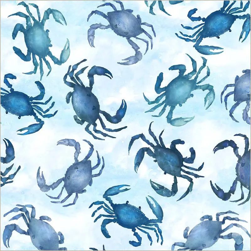 Tissu en coton Wideback Mist Crabes Bleus de la Vie Océanique par Yard