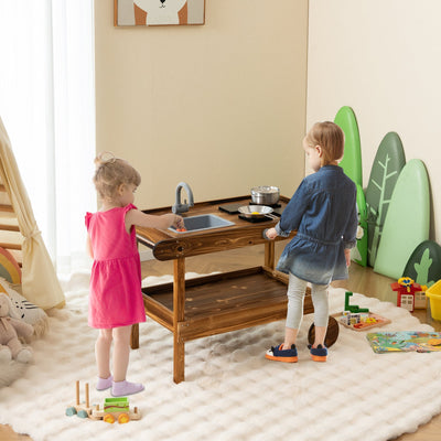 Outdoor Movable Mud Kitchen with Wheels and Push Handle