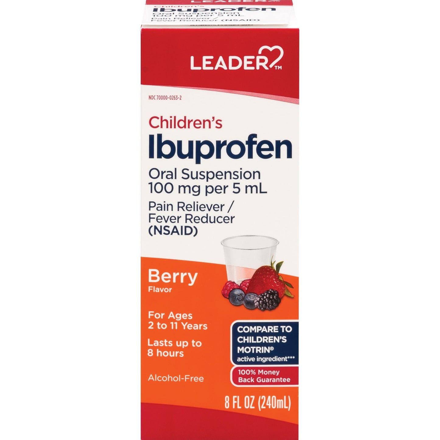 Suspensión Oral de Ibuprofeno para Niños Leader, Sabor a Baya, 8 fl oz