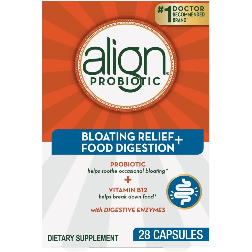 Alivio de hinchazón con probióticos Align + Digestión de alimentos - 28 cápsulas