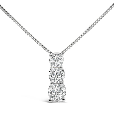Collier Pendentif Trois Pierres en Diamant Cultivé en Laboratoire en Or Blanc 14K