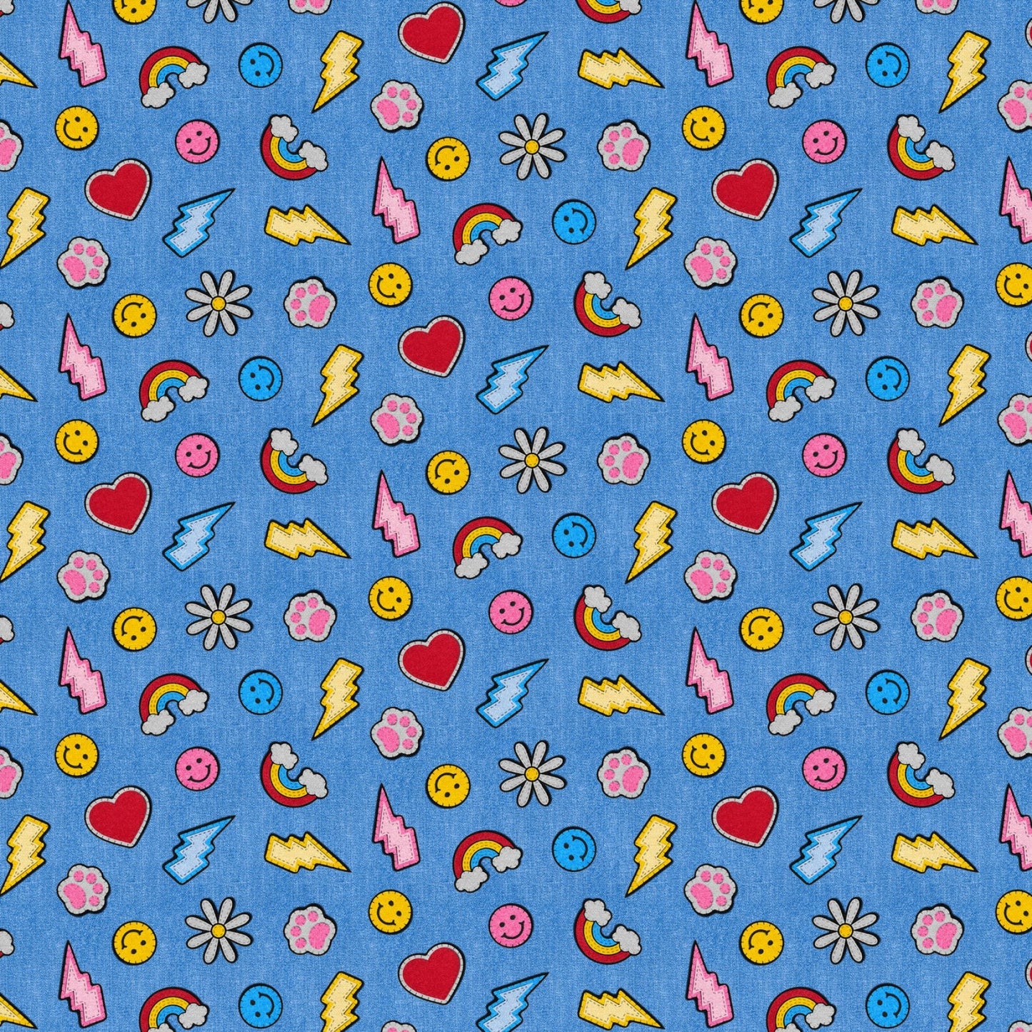 Tissu en coton Blue Patch Perfect Smileys & Rainbows - 43"/44" par yard