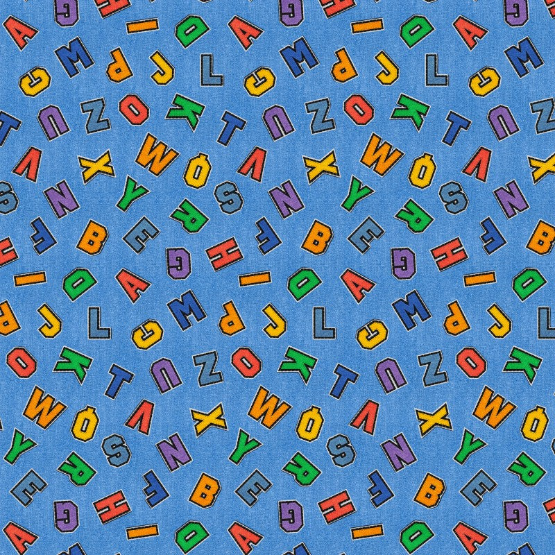 Blue Patch Perfect Alphabet Toss Cotton Fabric - 43"/44" Per Yard