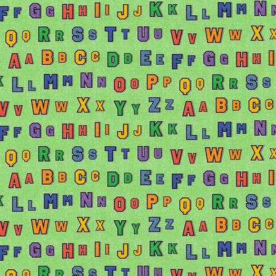 Green Patch Perfect Alphabet Rows Cotton Fabric - 43"/44" Per Yard