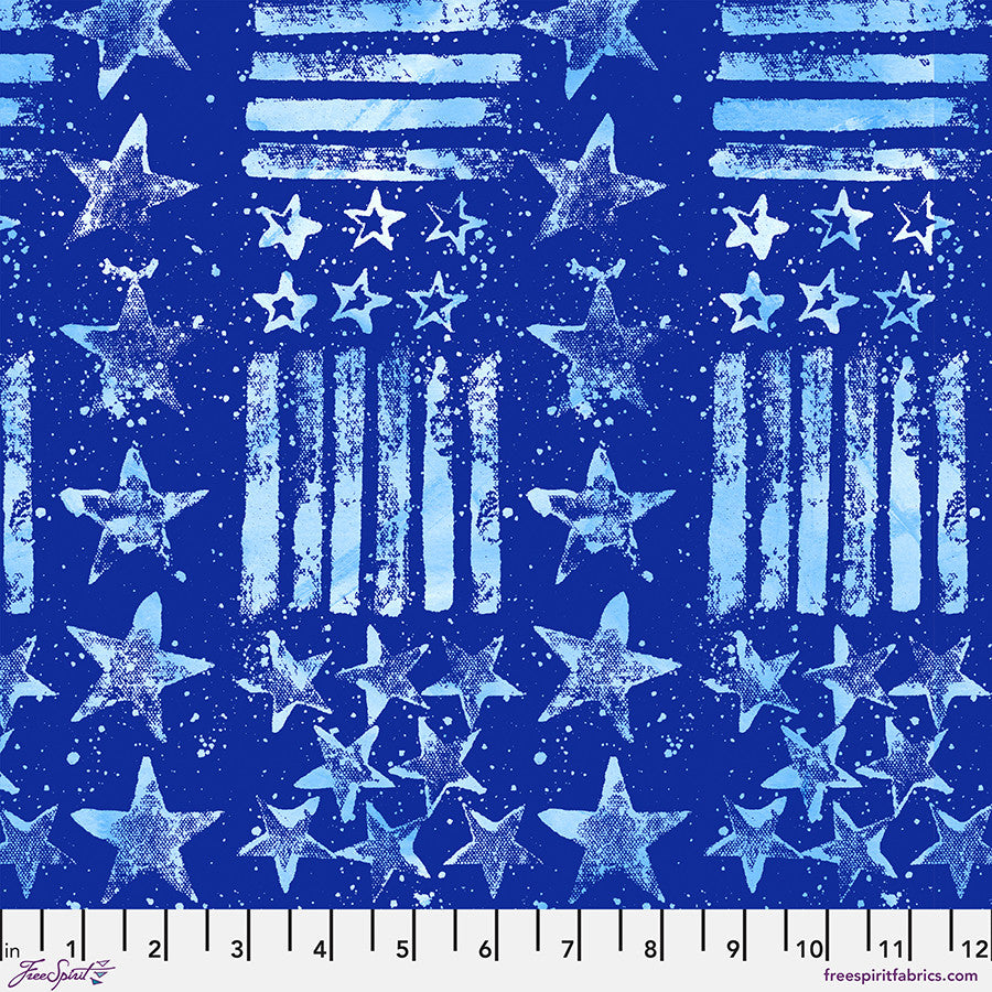 Tissu en coton bleu Americana Stars and Stripes large au mètre