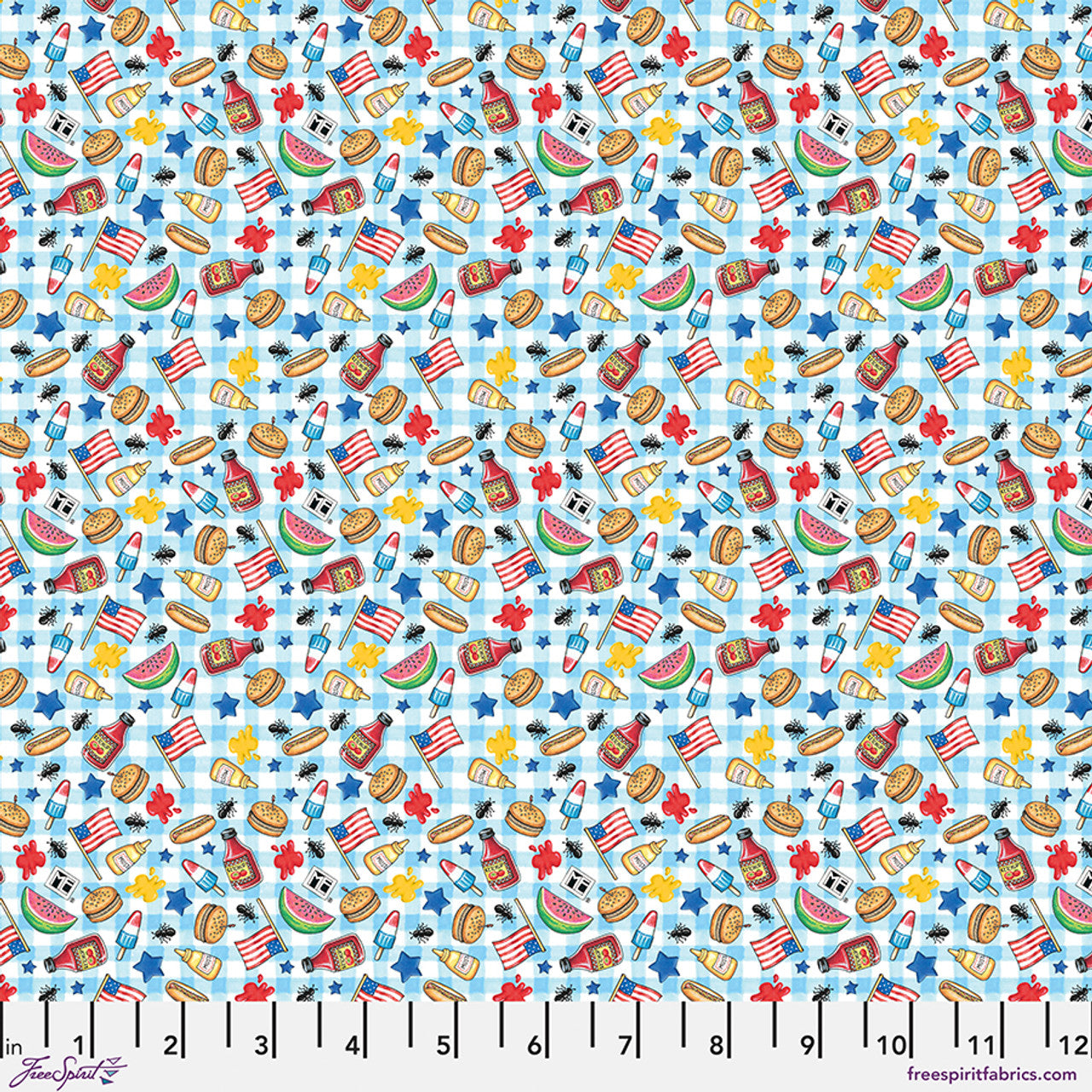 Blue America's Birthday Cookout Cotton Fabric - 44"/45" Per Yard