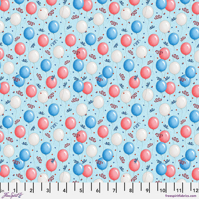 Tela de Algodón de Globos de Cumpleaños de América Azul - 44"/45" por Yarda