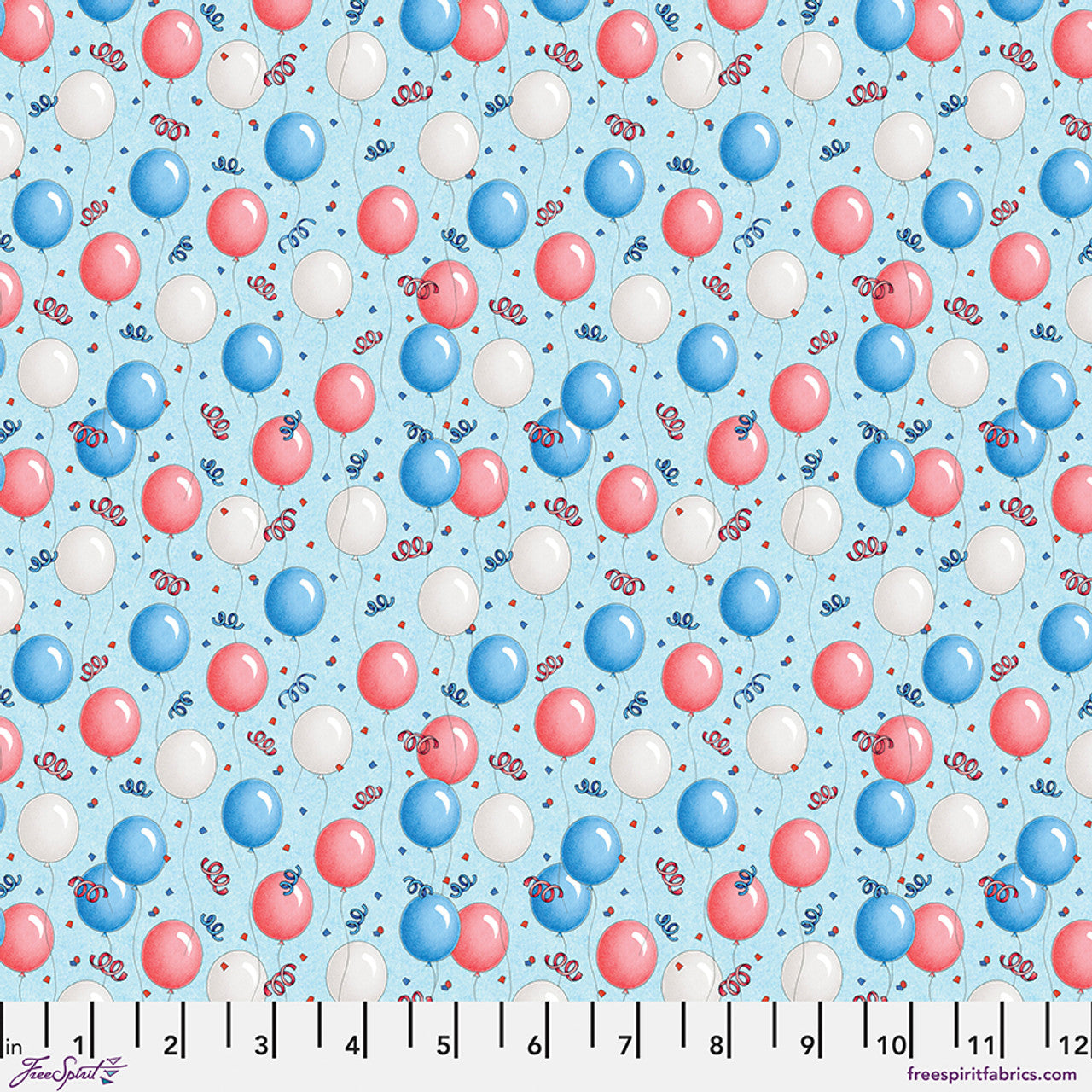 Blue Americas Birthday Balloons Cotton Fabric - 44"/45" Per Yard