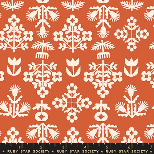 Tela de algodón floral naranja persimón Paper Cuts 2 43"/44" por yarda