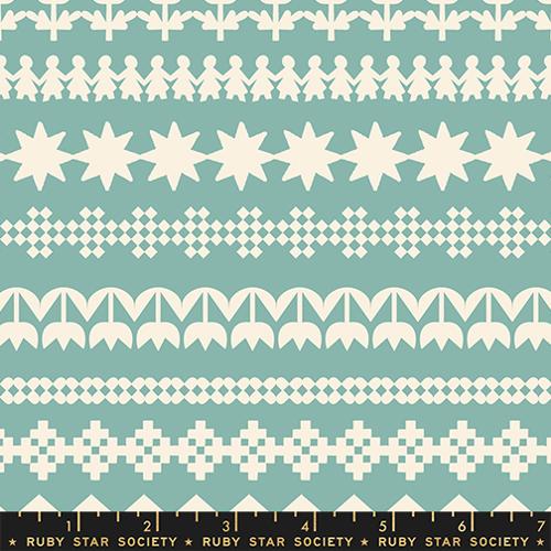 Tissu en coton tricot à rayures turquoise Paper Cuts 2
