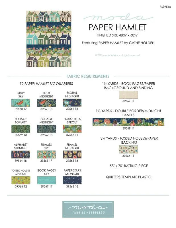 Paper Hamlet Quilt Project Sheet - 48.5" x 60.5"