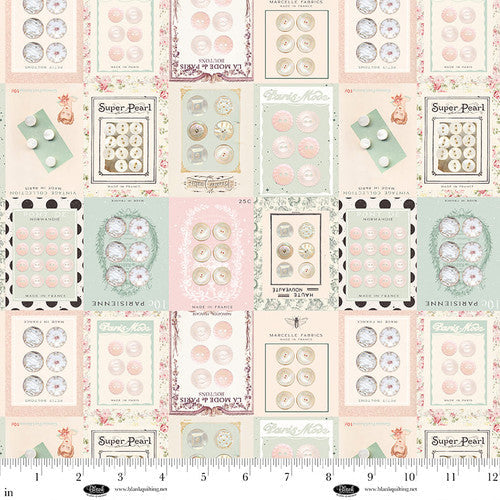 Tejido de Algodón Ecru con Botones Digitales Parisian Snippets - 44"/45" por Yarda