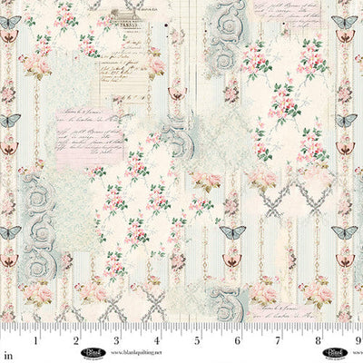 Parisian Snippets Ecru Floral Cotton Fabric - 44"/45" Per Yard