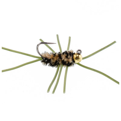 Premium Tungsten Bead Barbless Pat's Rubber Legs Nymphs - Coffee/Black - Set of 6 Size 10 - Korvel