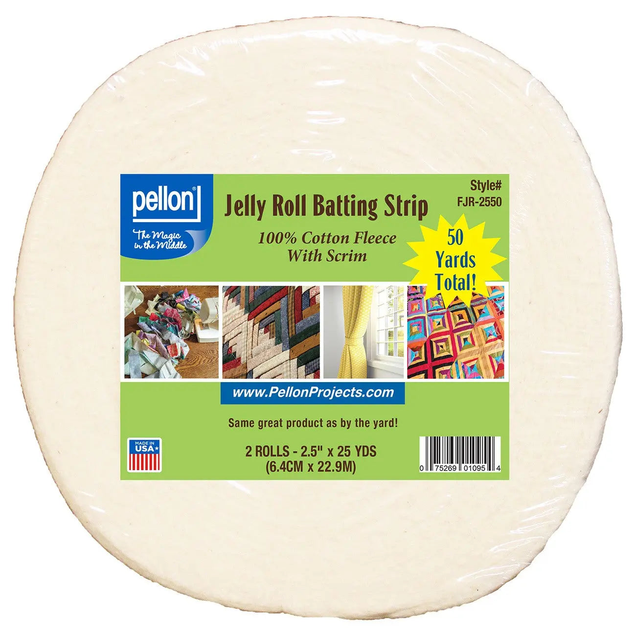 Batting Jelly Roll en Coton Pellon avec Scrim 2-1/2in x 50yds