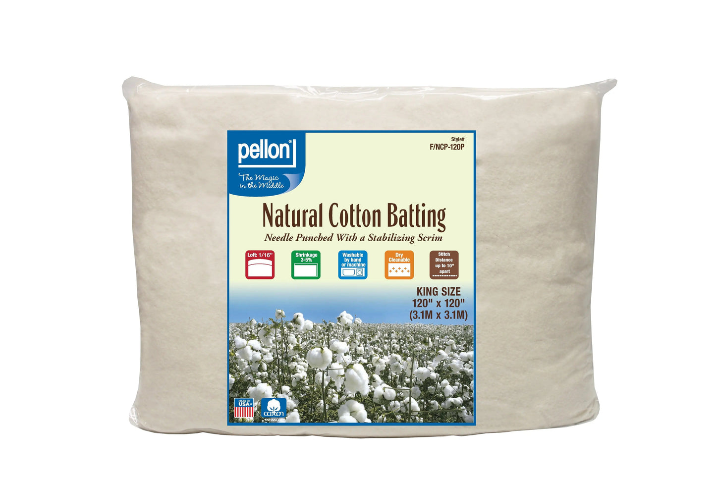 Pellon® Natural Cotton Batting with Scrim - King Size 120" x 120"