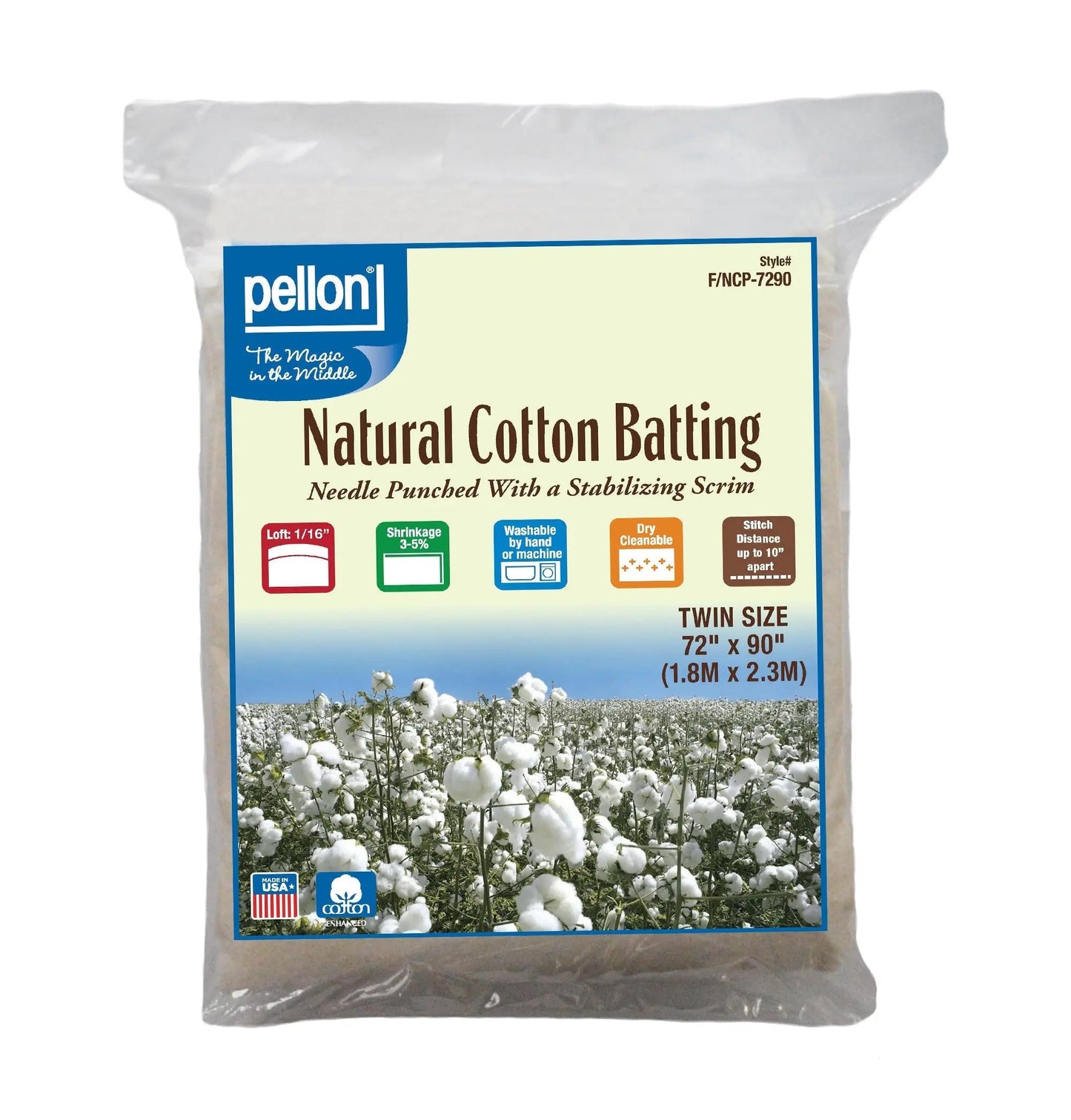 Pellon® Natural Cotton Batting with Scrim - Twin Size 72" x 90"