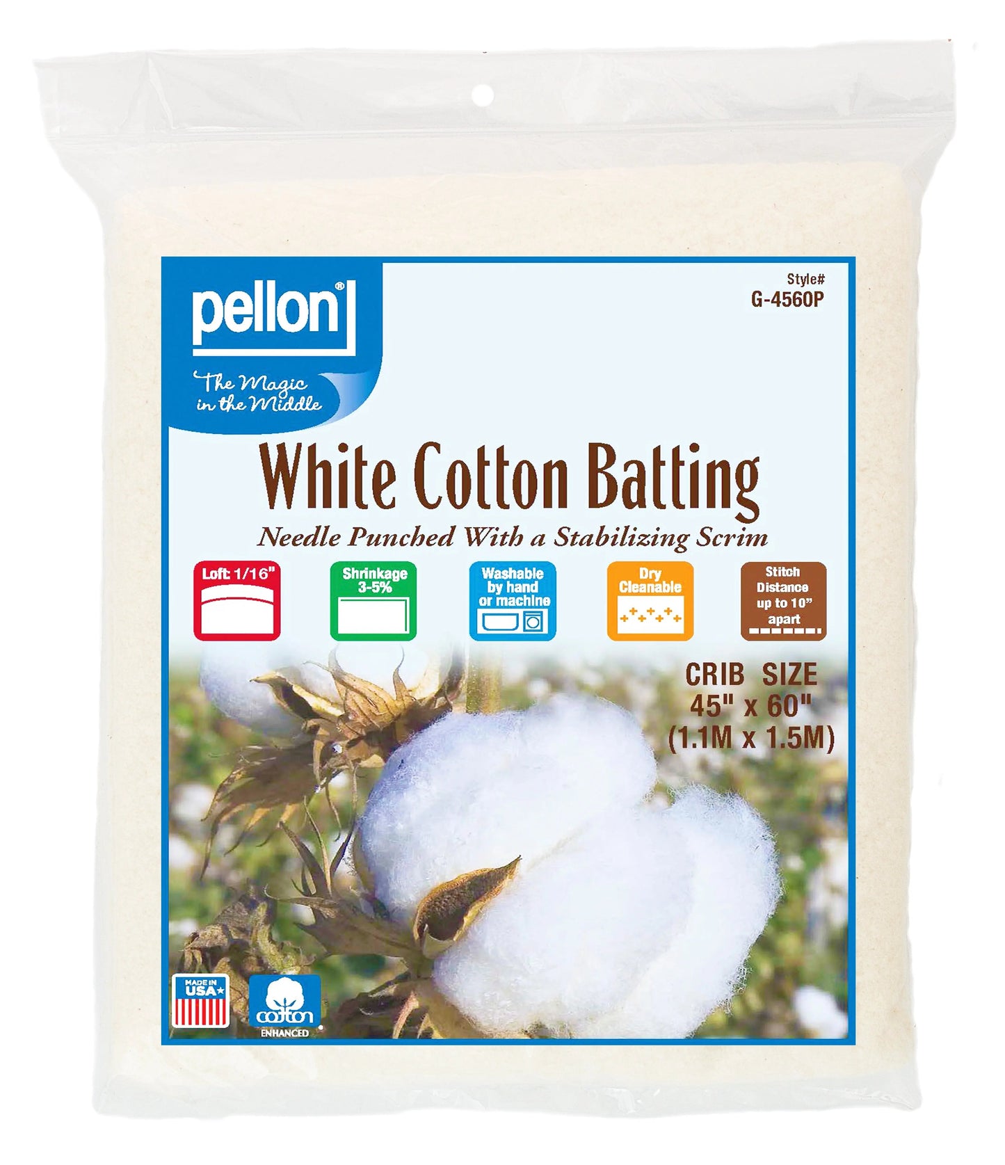 Batting en coton blanc Pellon® avec scrim - Taille berceau 45" x 60"