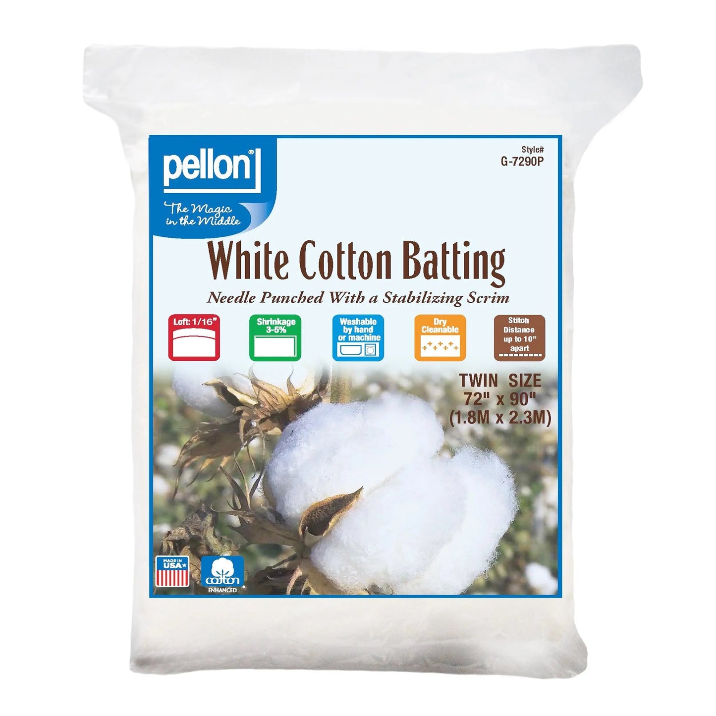 Pellon® White Cotton Batting with Scrim - Twin Size 72" x 90"