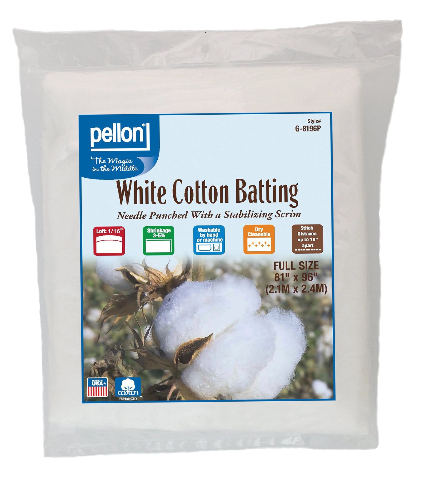 Pellon® White Cotton Batting with Scrim - Full Size 81" x 96"
