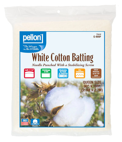 Batting de Algodón Blanco Pellon® con Scrim - 90" x 108" Tamaño Reina