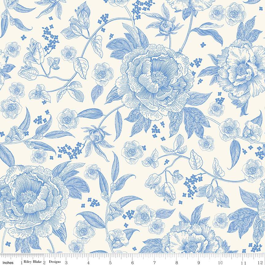 Tissu large en coton crème floral Penelope par yard