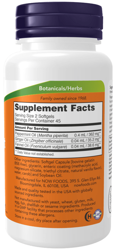 NOW® Peppermint Gels – Enteric-Coated Softgels with Ginger & Fennel
