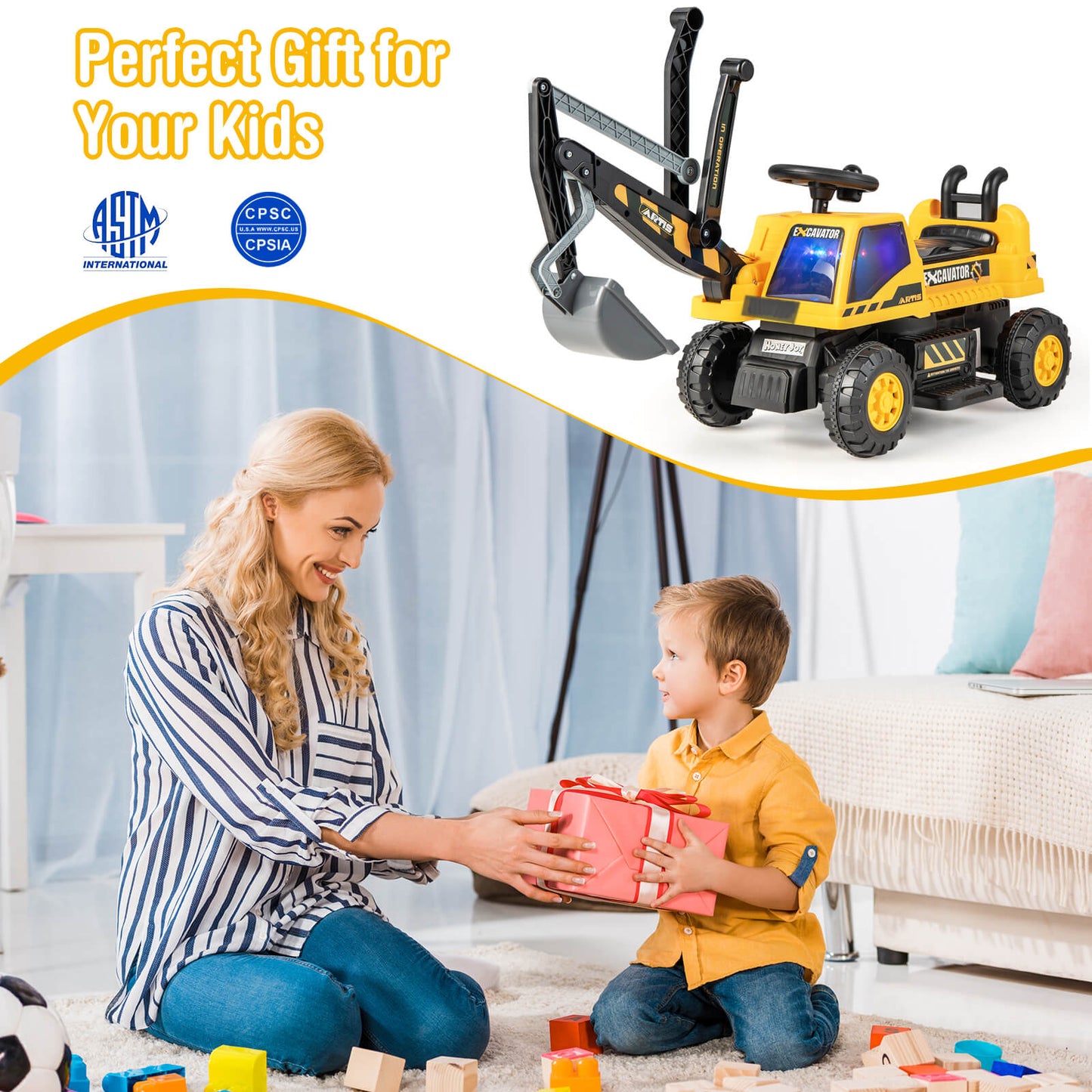Kids ASTM Certified Powered Ride On Bulldozer - Yellow