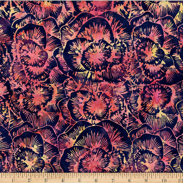 Persimmon Bali Batik Linear Peony Cotton Fabric - 44"/45" Per Yard