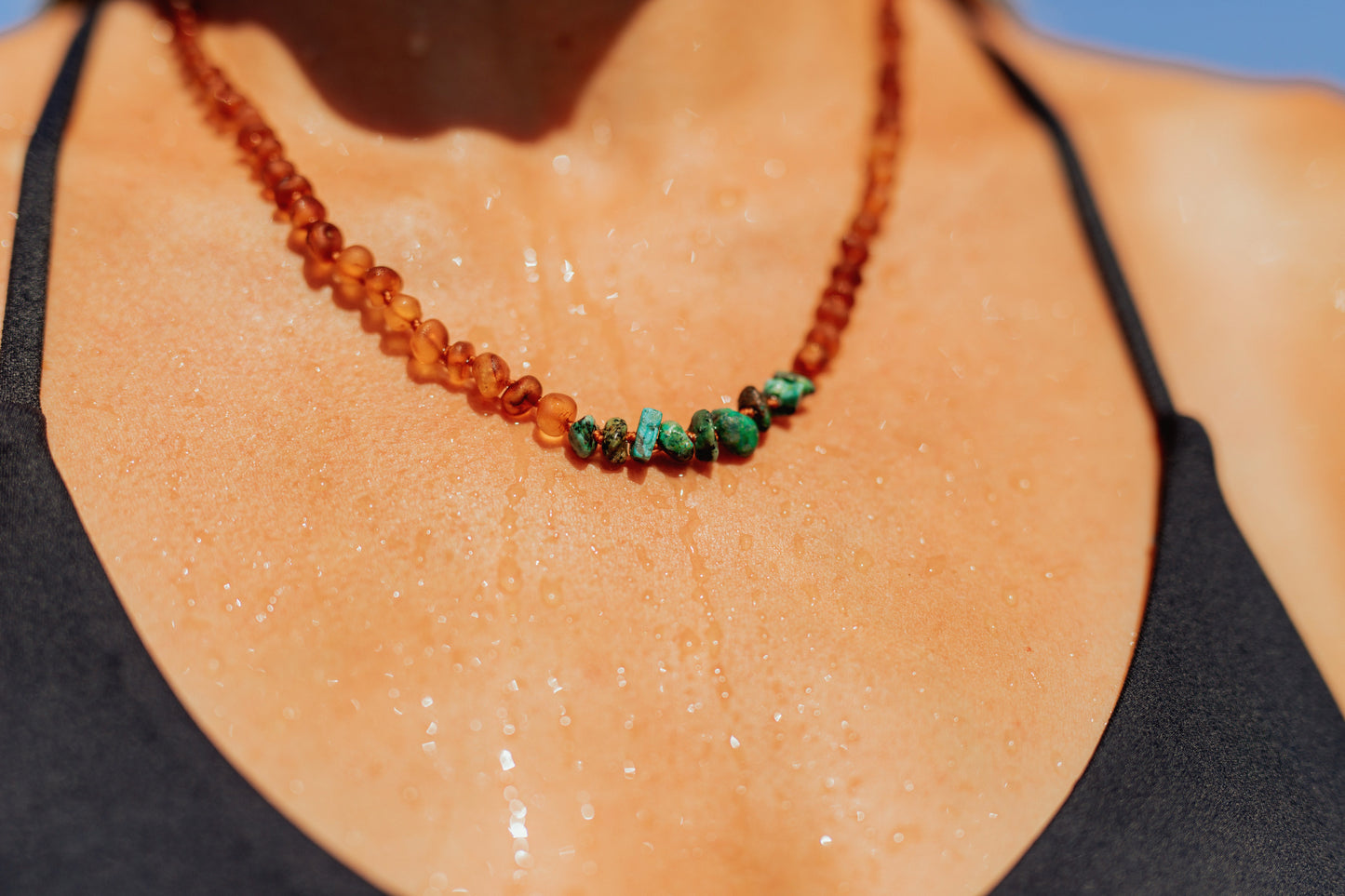 Raw Cognac Baltic Amber + Raw Amazonite || Necklace - Korvel