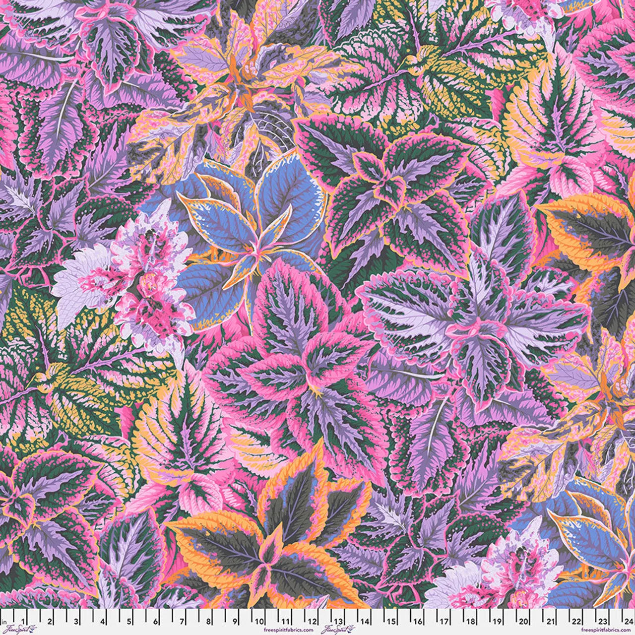 Tela de Algodón con Hojas Rosadas y Bold - 44"/46" por Yarda