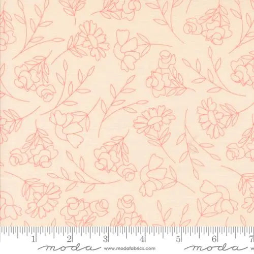Abloom Pale Pink Spring Sketch Florals Fabric - 44"/45" Per Yard