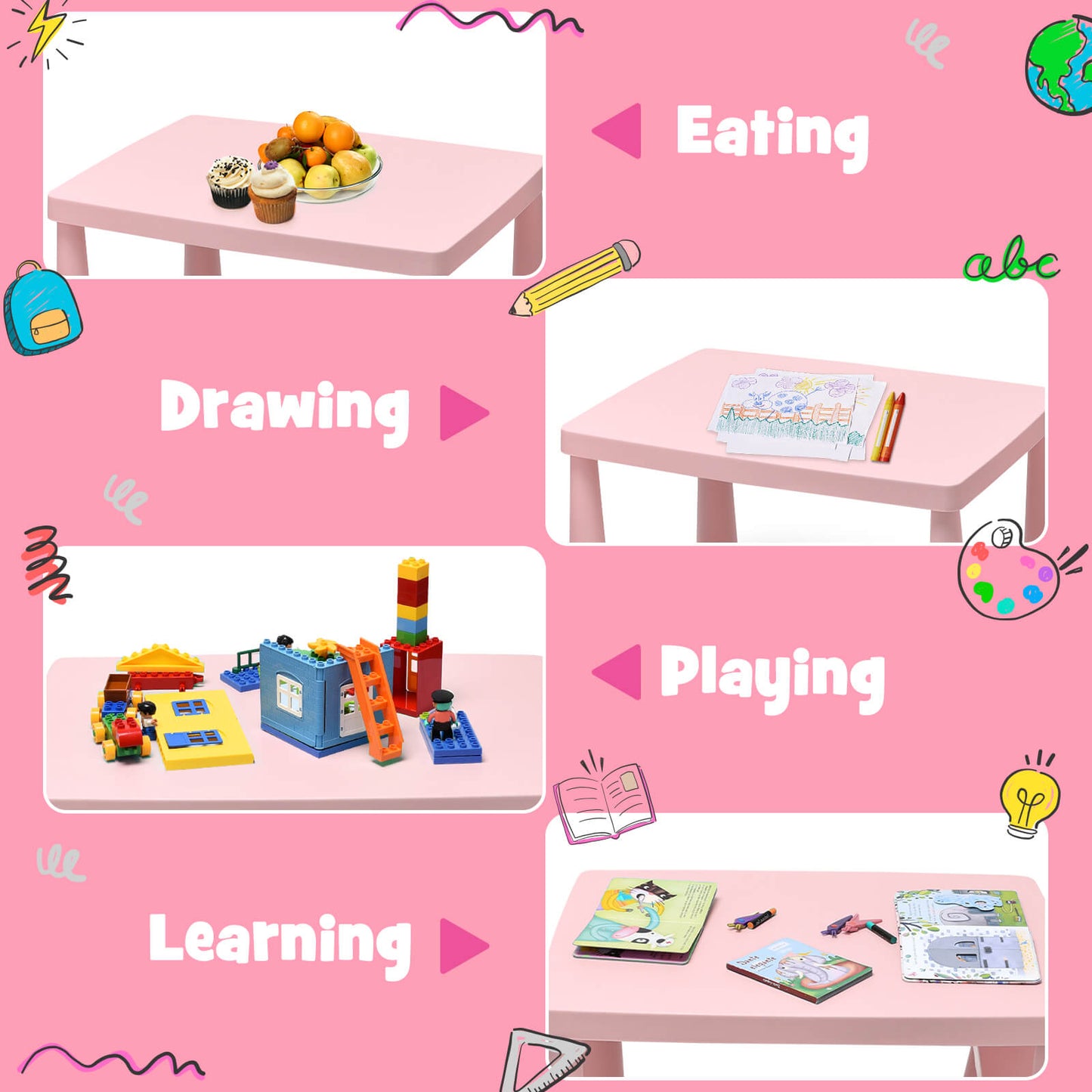 3-Piece Toddler Multi-Activity Play Dining Study Set - Pink