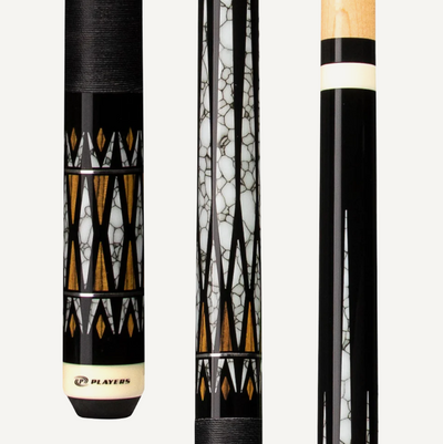 Players Midnight Black w/Bocote and White Recon Graphic, Solid Black Linen Wrap Cue Stick - Korvel