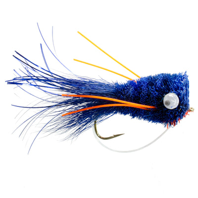 3 Pack Flashtail Bass Popper Size 6 - Vibrant Blue & Orange Fishing Flies with Weed Guard - Korvel