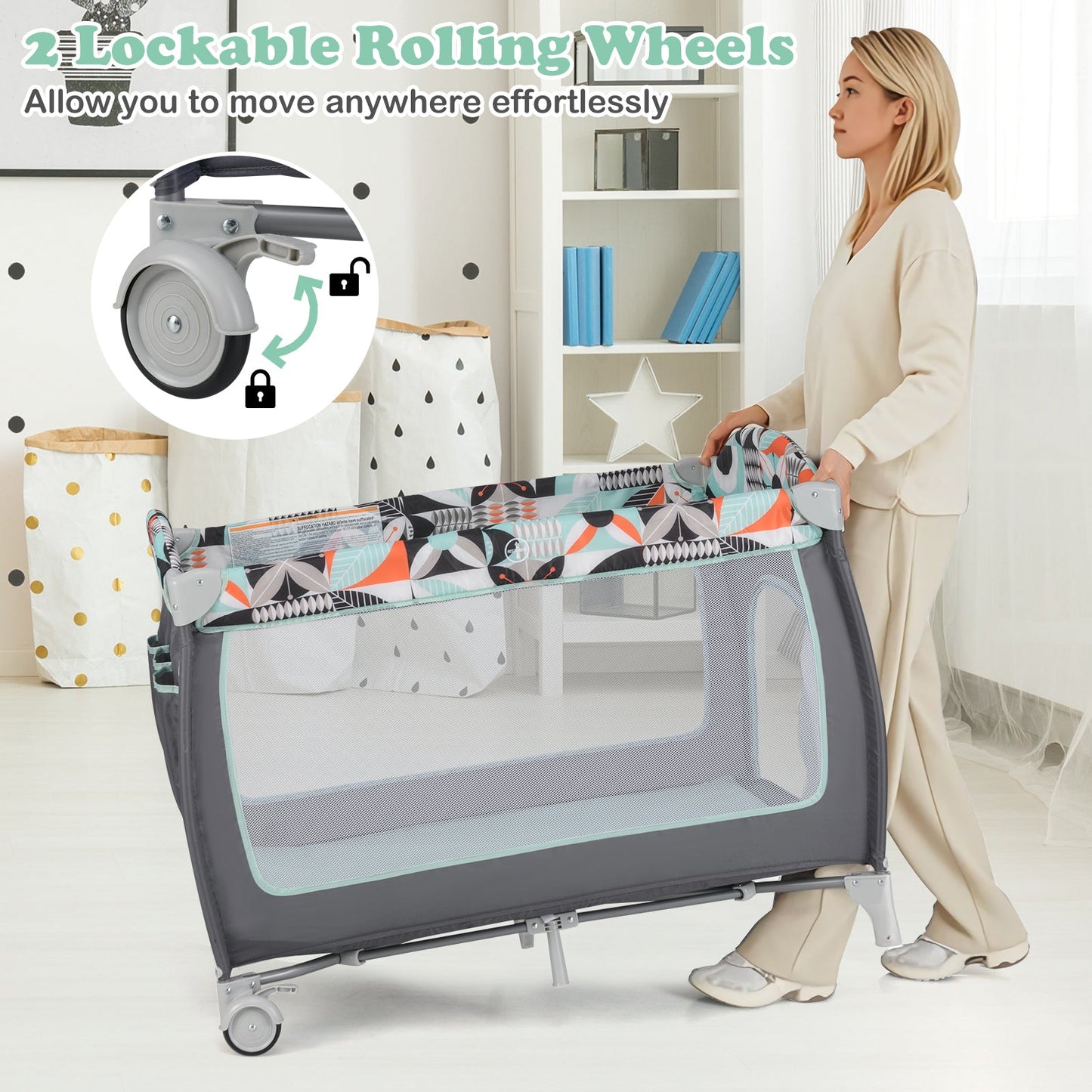 Parc pour bébé portable 3-en-1 avec porte zippée - Bleu